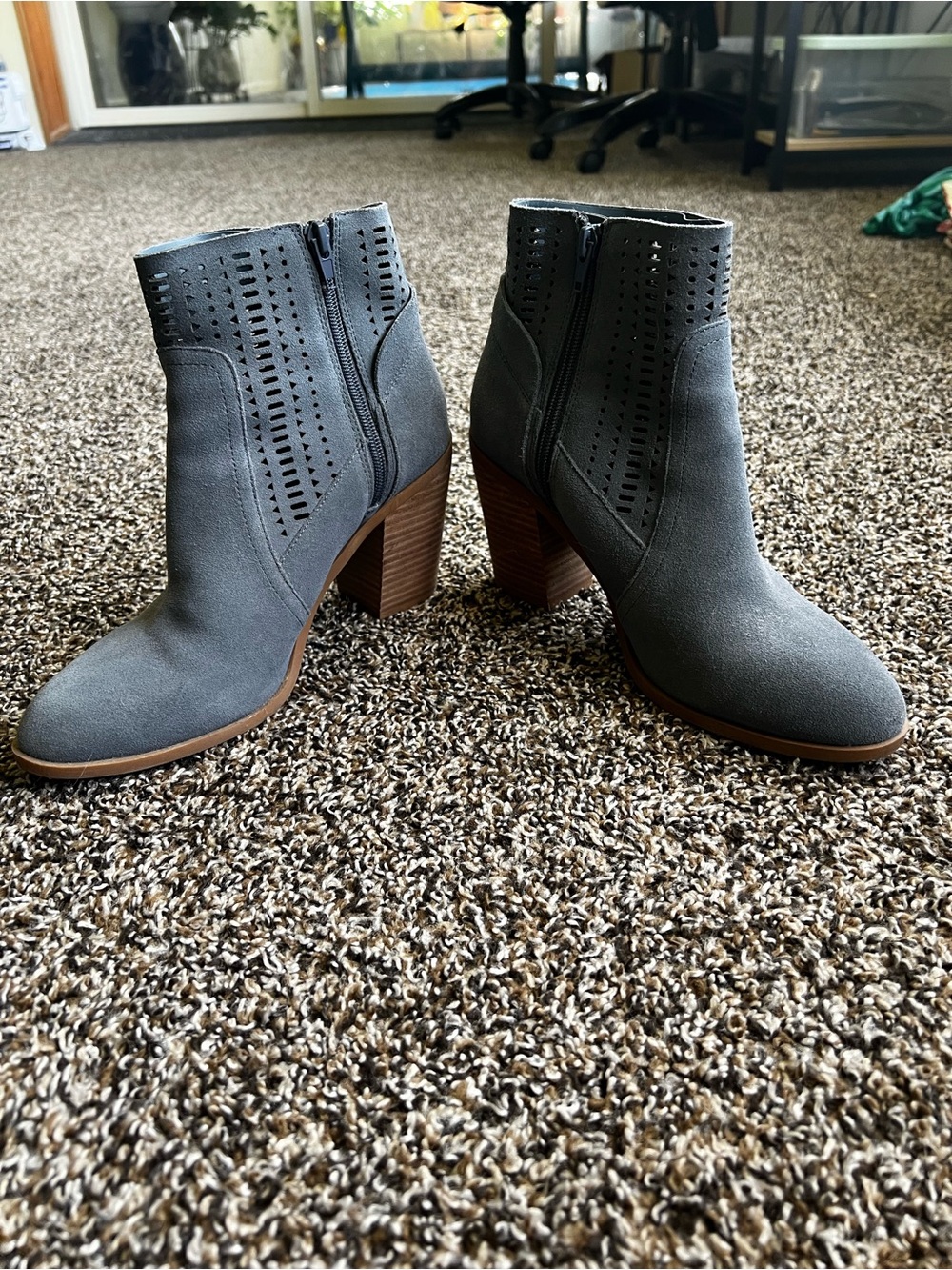 Crown Vintage Steel Grey Suede Perforated Block Heel Ankle Boot - Picture 4 of 9